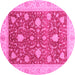 Round Machine Washable Oriental Pink Traditional Rug, wshabs4056pnk