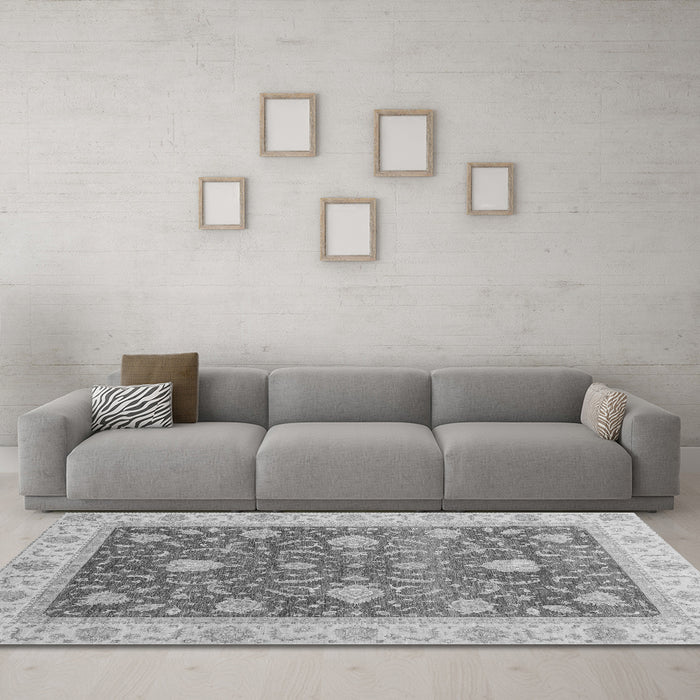 Machine Washable Oriental Gray Traditional Rug in a Living Room,, wshabs4056gry