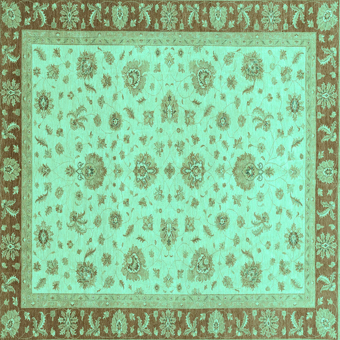 Square Machine Washable Oriental Turquoise Traditional Area Rugs, wshabs4057turq