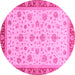 Round Machine Washable Oriental Pink Traditional Rug, wshabs4057pnk