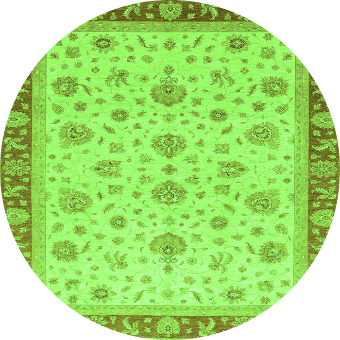 Round Machine Washable Oriental Green Traditional Area Rugs, wshabs4057grn