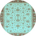 Round Oriental Light Blue Traditional Rug, abs4057lblu