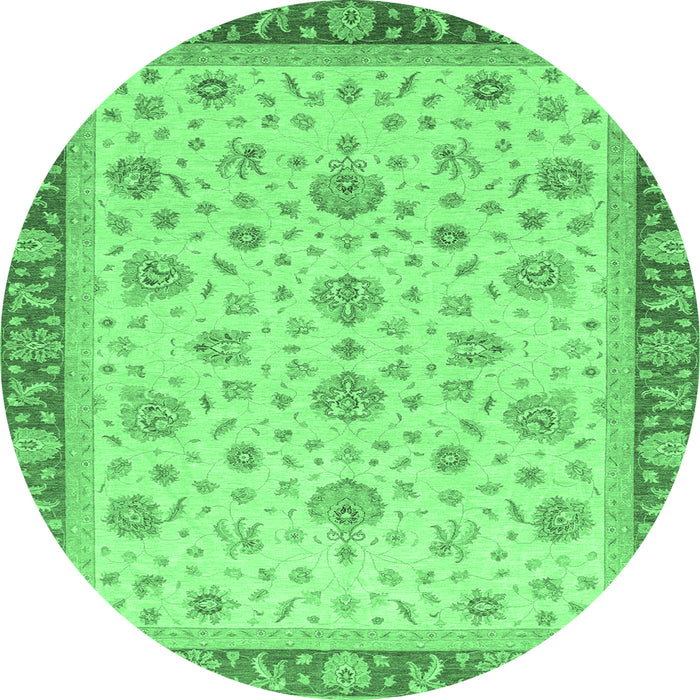 Round Machine Washable Oriental Emerald Green Traditional Area Rugs, wshabs4057emgrn