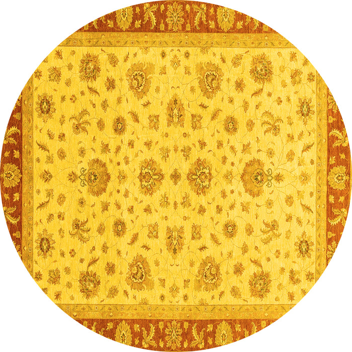 Round Machine Washable Oriental Yellow Traditional Rug, wshabs4057yw