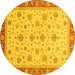 Round Machine Washable Oriental Yellow Traditional Rug, wshabs4057yw