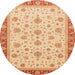 Round Abstract Bright Orange Oriental Rug, abs4057