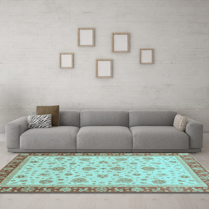 Machine Washable Oriental Light Blue Traditional Rug in a Living Room, wshabs4057lblu