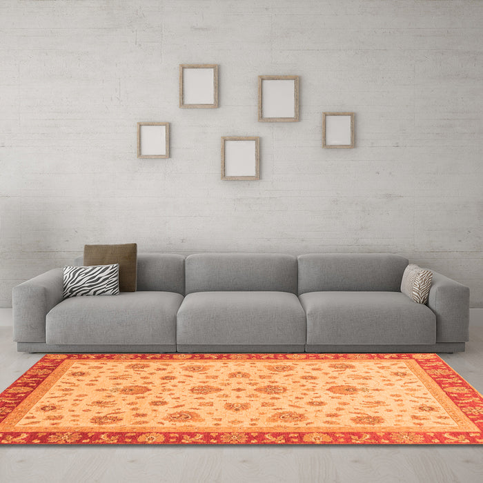 Machine Washable Oriental Orange Traditional Area Rugs in a Living Room, wshabs4057org