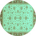 Round Machine Washable Oriental Turquoise Traditional Area Rugs, wshabs4057turq