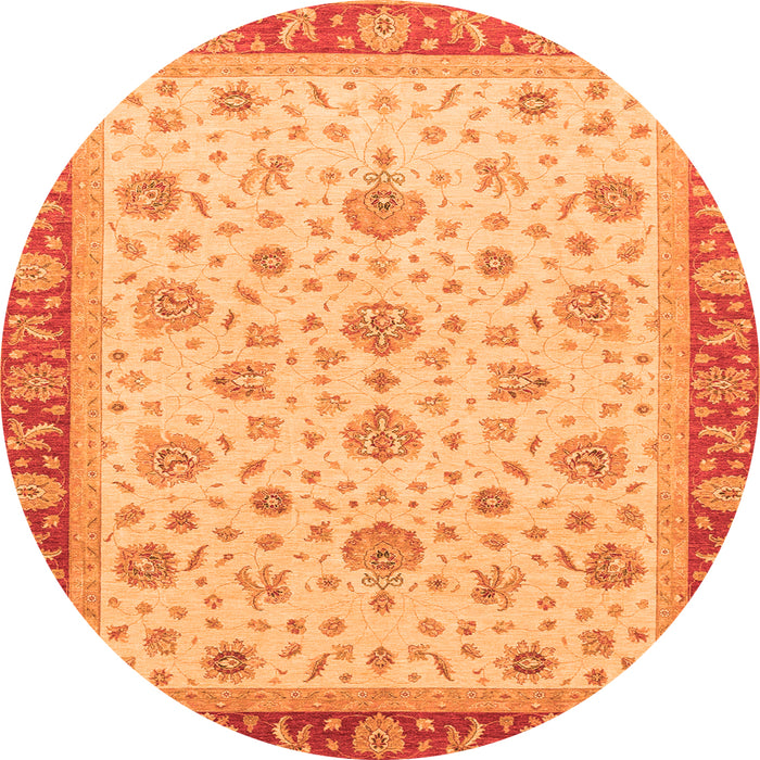 Round Machine Washable Oriental Orange Traditional Area Rugs, wshabs4057org