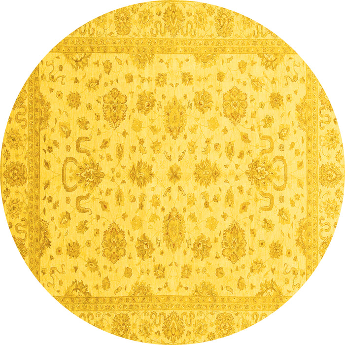 Round Machine Washable Oriental Yellow Traditional Rug, wshabs4058yw