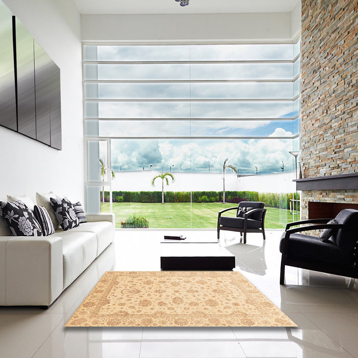 Square Machine Washable Abstract Brown Gold Rug in a Living Room, wshabs4058