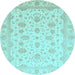 Round Machine Washable Oriental Light Blue Traditional Rug, wshabs4058lblu