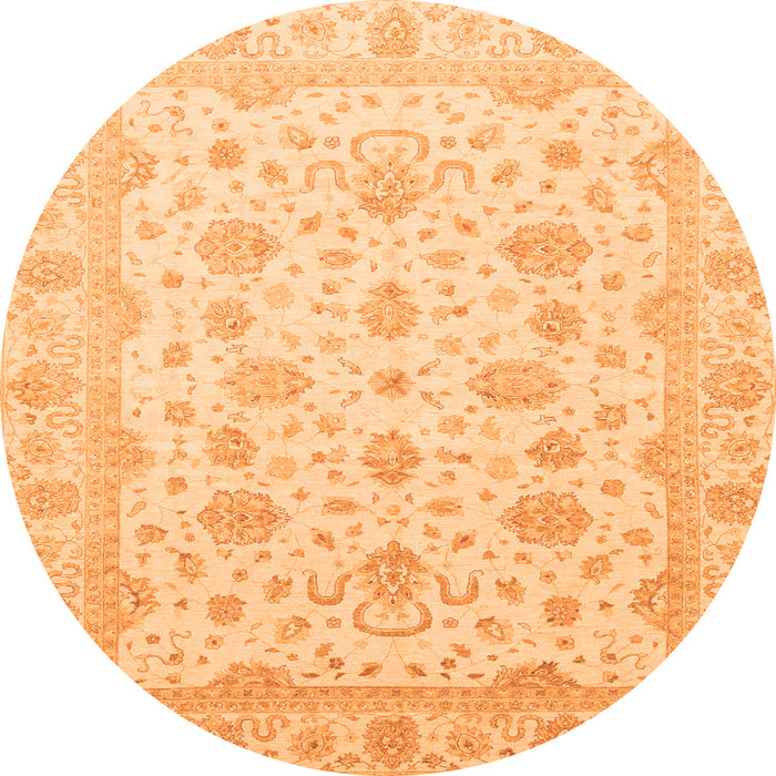 Round Machine Washable Oriental Orange Traditional Area Rugs, wshabs4058org