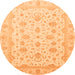 Round Machine Washable Oriental Orange Traditional Area Rugs, wshabs4058org