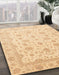 Abstract Brown Gold Oriental Rug in Family Room, abs4058