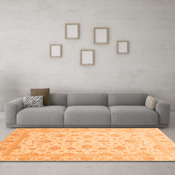 Machine Washable Oriental Orange Traditional Area Rugs in a Living Room, wshabs4058org