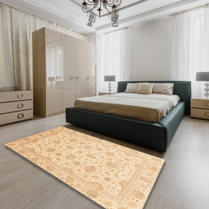 Machine Washable Abstract Brown Gold Rug in a Bedroom, wshabs4058