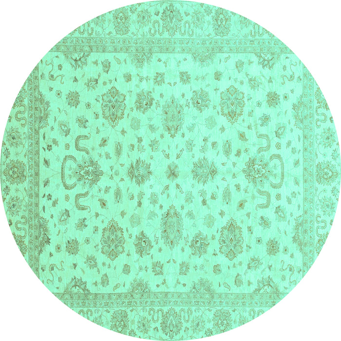 Round Machine Washable Oriental Turquoise Traditional Area Rugs, wshabs4058turq