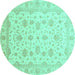 Round Machine Washable Oriental Turquoise Traditional Area Rugs, wshabs4058turq