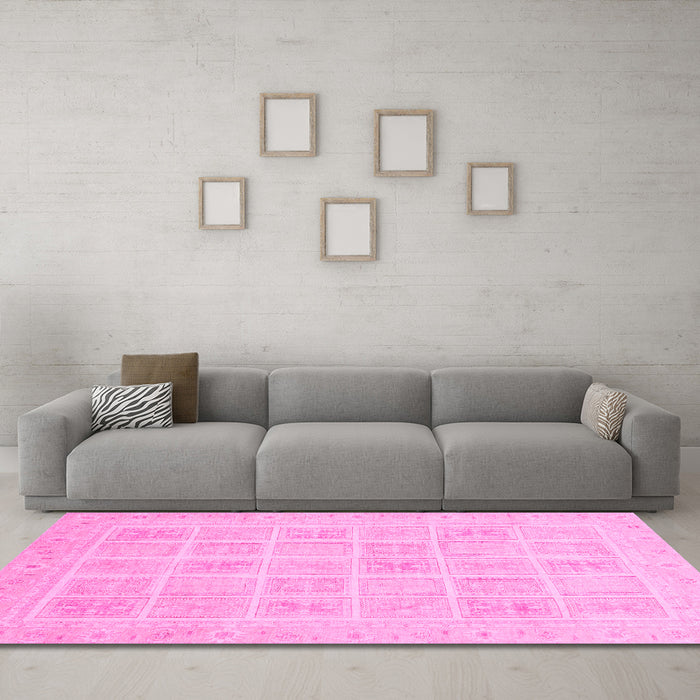 Machine Washable Abstract Pink Modern Rug in a Living Room, wshabs4059pnk