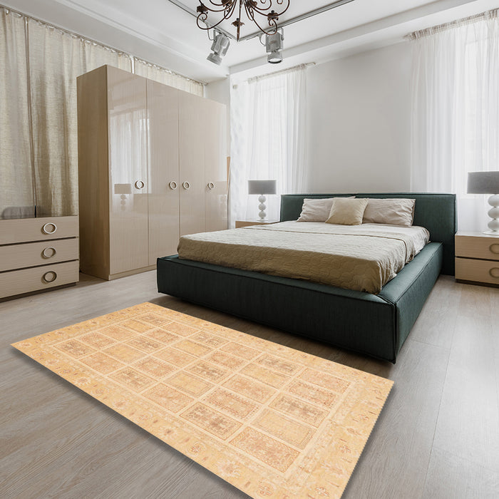Abstract Yellow Modern Rug in a Bedroom, abs4059