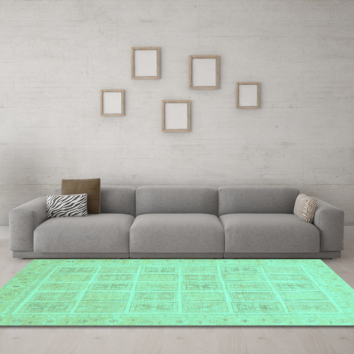 Machine Washable Abstract Turquoise Modern Area Rugs in a Living Room,, wshabs4059turq