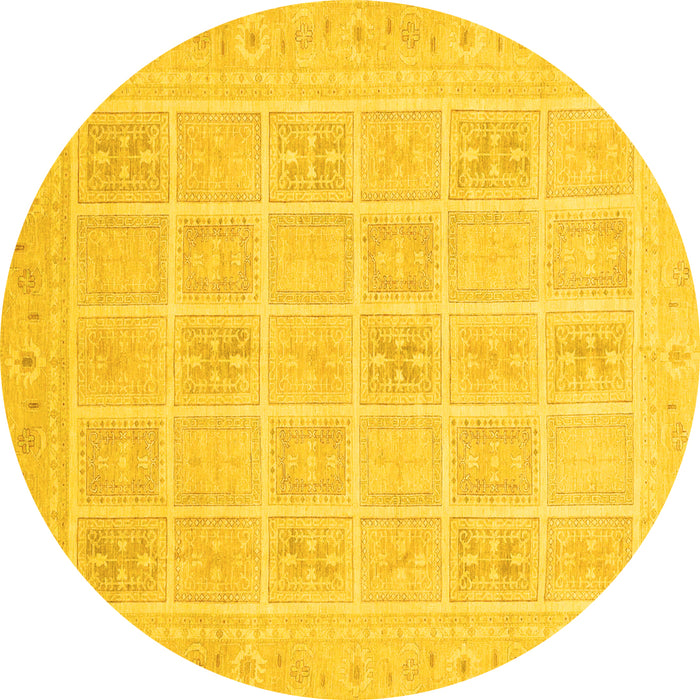 Round Machine Washable Abstract Yellow Modern Rug, wshabs4059yw