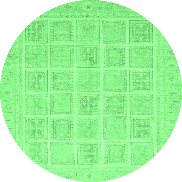 Round Machine Washable Abstract Emerald Green Modern Area Rugs, wshabs4059emgrn