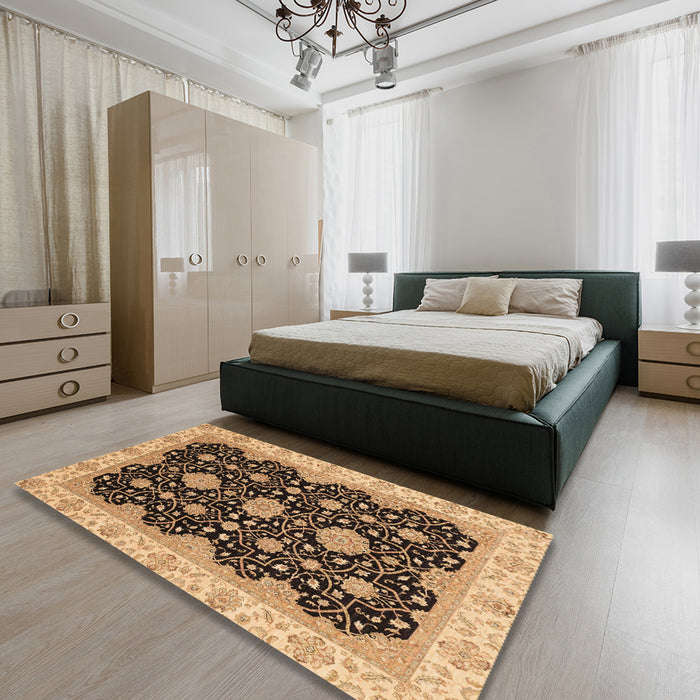 Abstract Sangria Brown Oriental Rug in a Bedroom, abs4060