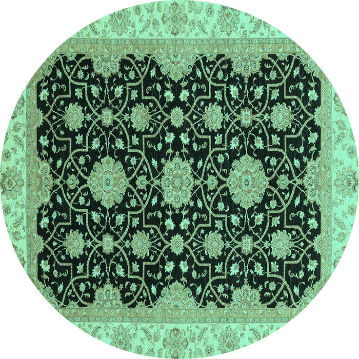 Round Machine Washable Oriental Turquoise Traditional Area Rugs, wshabs4060turq