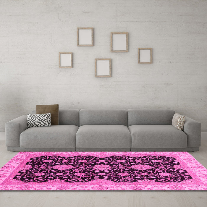 Machine Washable Oriental Pink Traditional Rug in a Living Room, wshabs4060pnk
