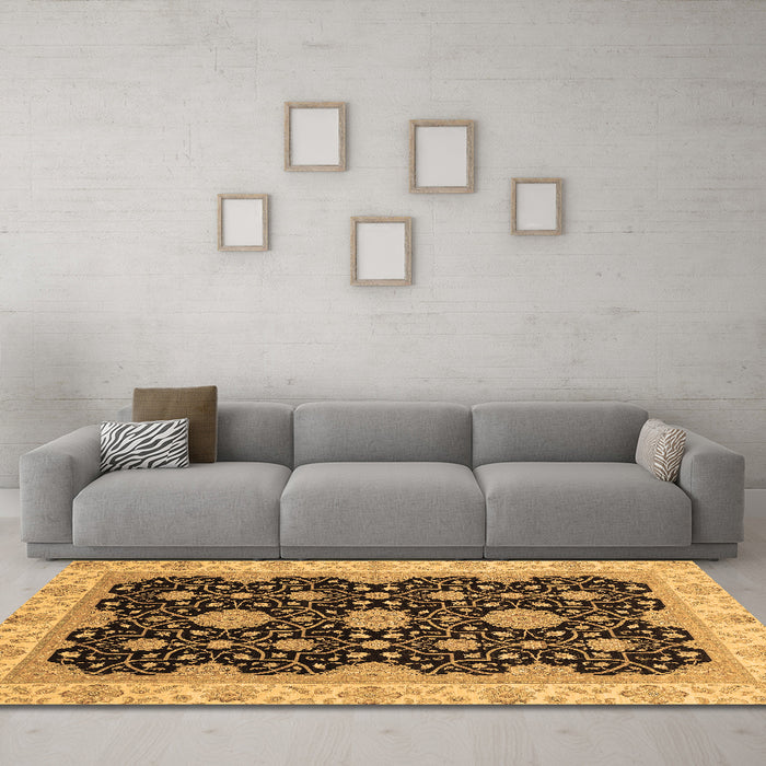 Machine Washable Oriental Brown Traditional Rug in a Living Room,, wshabs4060brn