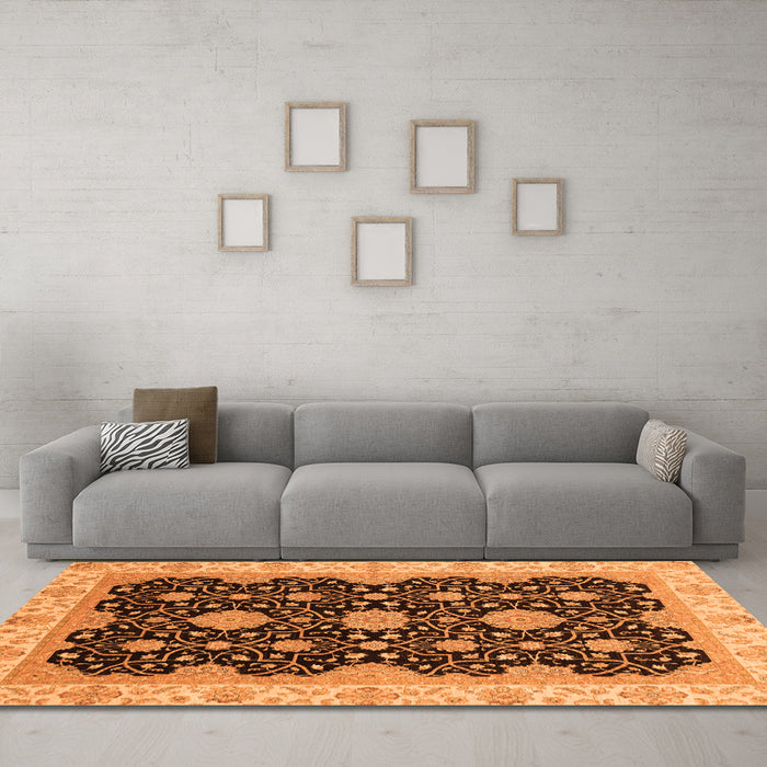Machine Washable Oriental Orange Traditional Area Rugs in a Living Room, wshabs4060org