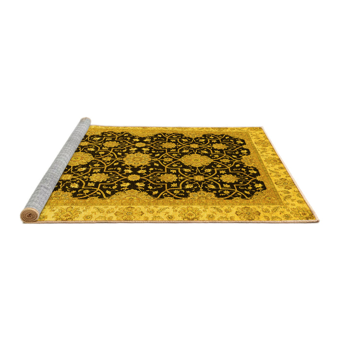 Sideview of Machine Washable Oriental Yellow Traditional Rug, wshabs4060yw
