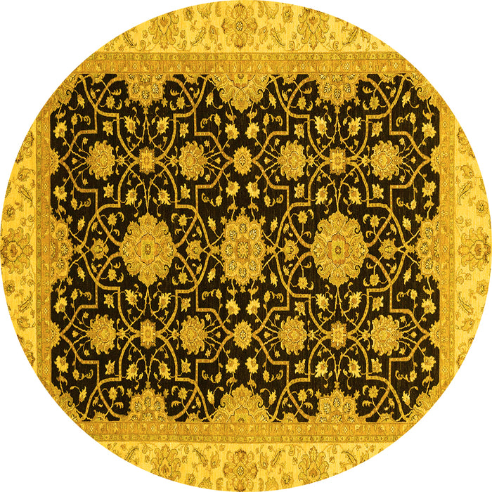 Round Machine Washable Oriental Yellow Traditional Rug, wshabs4060yw