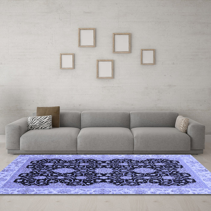 Machine Washable Oriental Blue Traditional Rug in a Living Room, wshabs4060blu
