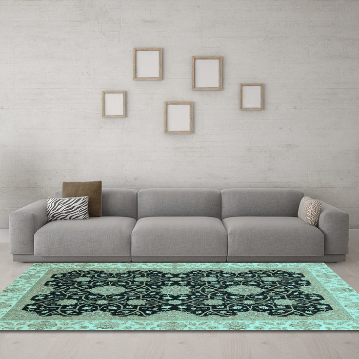 Machine Washable Oriental Light Blue Traditional Rug in a Living Room, wshabs4060lblu