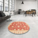 Round Machine Washable Abstract Bright Orange Rug in a Office, wshabs4061