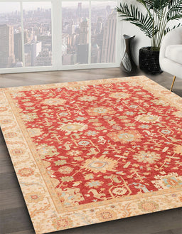 Abstract Bright Orange Oriental Rug in Family Room, abs4061