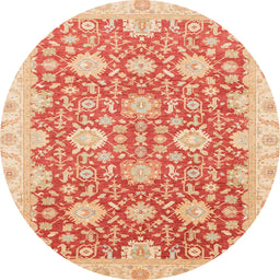 Round Abstract Bright Orange Oriental Rug, abs4061