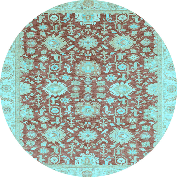 Round Machine Washable Oriental Light Blue Traditional Rug, wshabs4061lblu