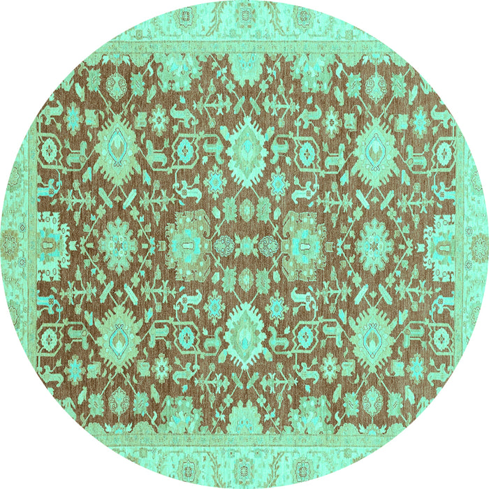 Round Machine Washable Oriental Turquoise Traditional Area Rugs, wshabs4061turq