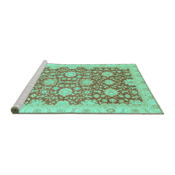 Sideview of Machine Washable Oriental Turquoise Traditional Area Rugs, wshabs4061turq