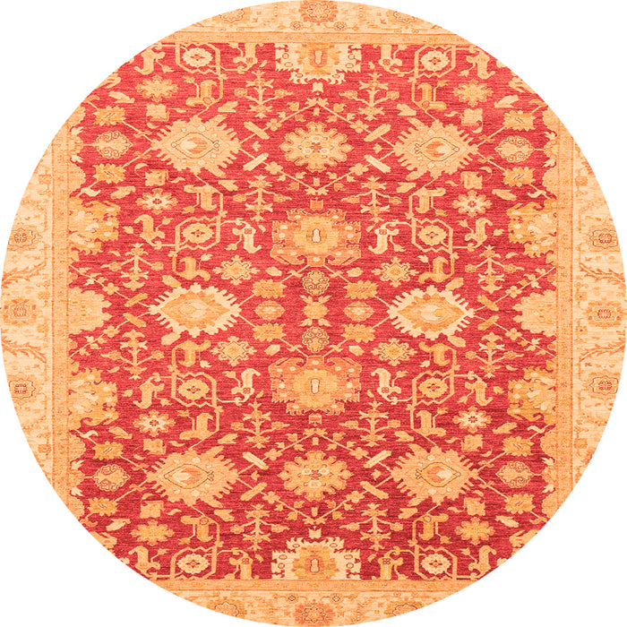 Round Machine Washable Oriental Orange Traditional Area Rugs, wshabs4061org