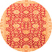 Round Machine Washable Oriental Orange Traditional Area Rugs, wshabs4061org