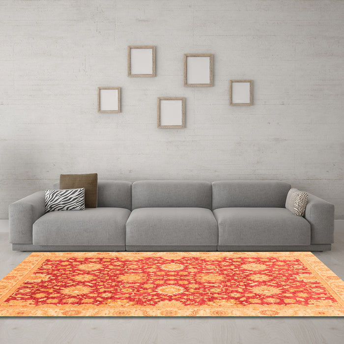Machine Washable Oriental Orange Traditional Area Rugs in a Living Room, wshabs4061org