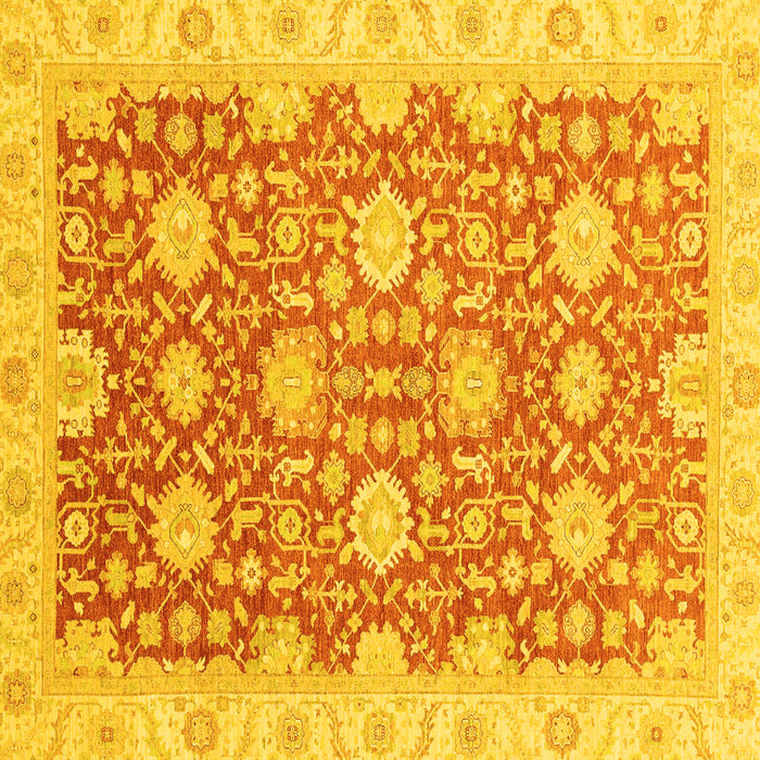 Square Machine Washable Oriental Yellow Traditional Rug, wshabs4061yw