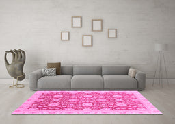 Machine Washable Oriental Pink Traditional Rug in a Living Room, wshabs4061pnk
