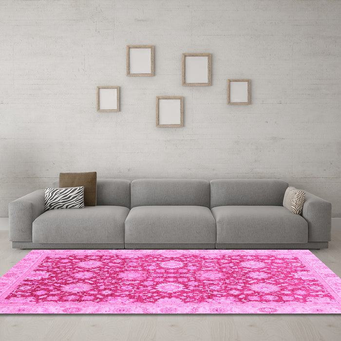 Machine Washable Oriental Pink Traditional Rug in a Living Room, wshabs4061pnk